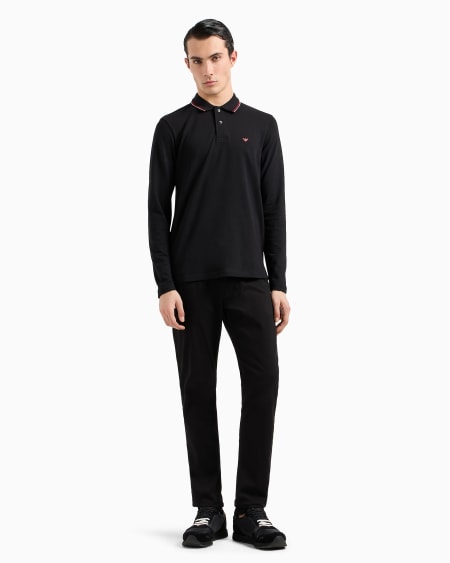 Armani Polo De Manga Larga De Piqué Elástico Con Bordado De Microáguila