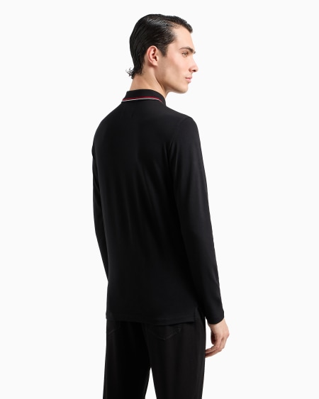 Armani Polo De Manga Larga De Piqué Elástico Con Bordado De Microáguila