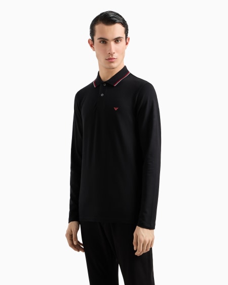 Armani Polo De Manga Larga De Piqué Elástico Con Bordado De Microáguila