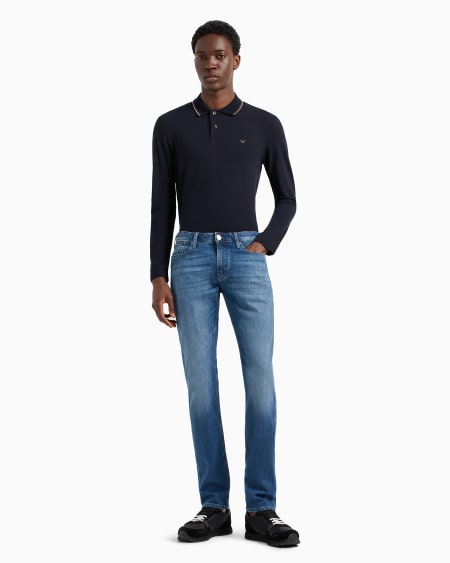 Armani Polo De Manga Larga De Piqué Elástico Con Bordado De Microáguila