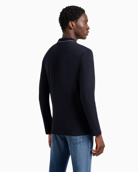 Armani Polo De Manga Larga De Piqué Elástico Con Bordado De Microáguila