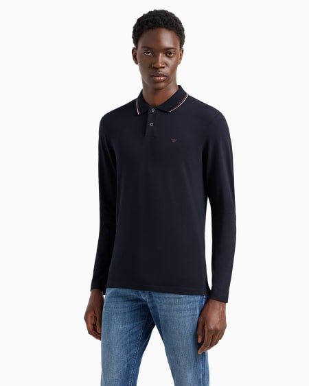 Armani Polo De Manga Larga De Piqué Elástico Con Bordado De Microáguila