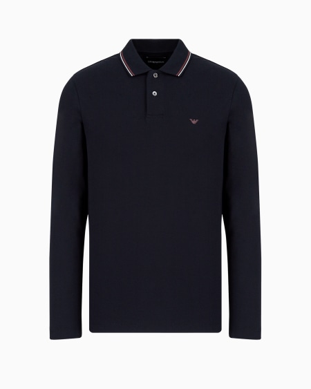 Armani Polo De Manga Larga De Piqué Elástico Con Bordado De Microáguila