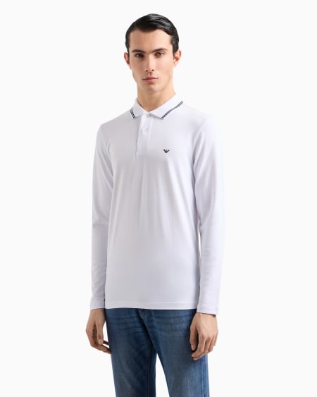 Armani Polo De Manga Larga De Piqué Elástico Con Bordado De Microáguila