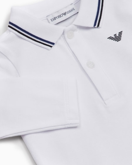 Armani Polo De Manga Larga De Piqué Elástico Con Bordes En El Cuello