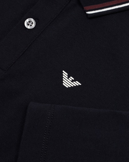 Armani Polo De Manga Larga De Piqué Elástico Con Bordes En El Cuello