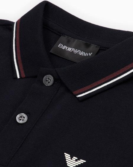 Armani Polo De Manga Larga De Piqué Elástico Con Bordes En El Cuello