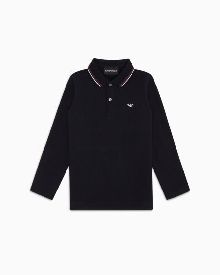 Armani Polo de manga larga de piqué elástico con bordes en el cuello
