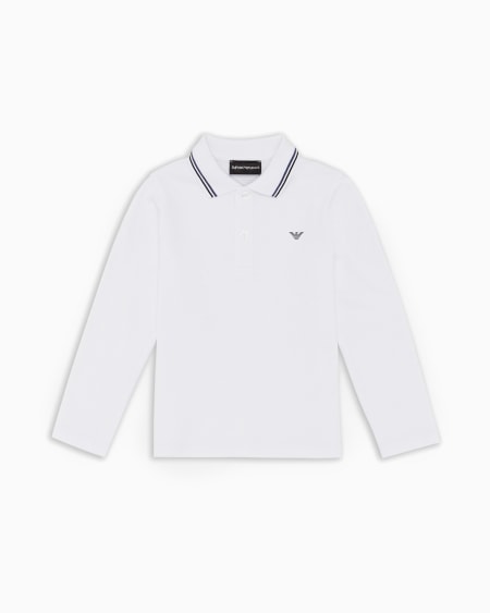 Armani Polo de manga larga de piqué elástico con bordes en el cuello