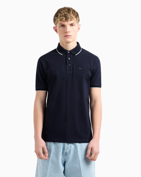 Armani Polo De Piqué Elástico Con Bordado De Microáguila