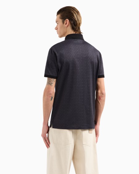 Armani Polo De Punto Con Inscripción Integral En Tejido Jacquard