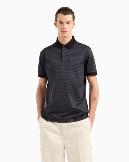 Armani Polo De Punto Con Inscripción Integral En Tejido Jacquard