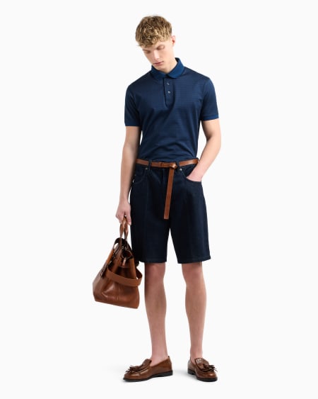 Armani Polo De Punto Con Inscripción Integral En Tejido Jacquard