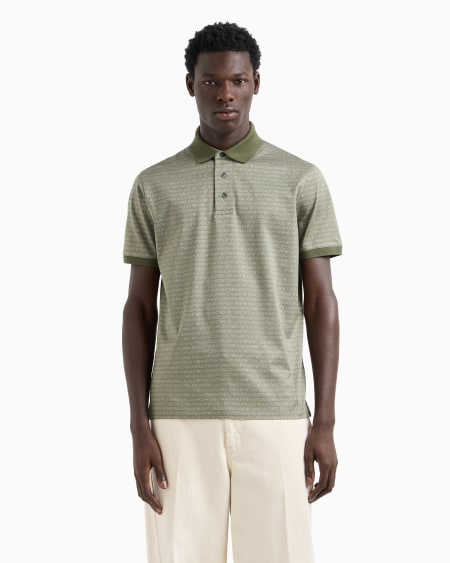 Armani Polo De Punto Con Inscripción Integral En Tejido Jacquard