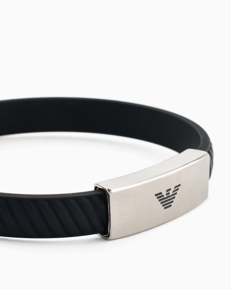 Armani Pulsera De Acero Inoxidable Y Silicona Negra