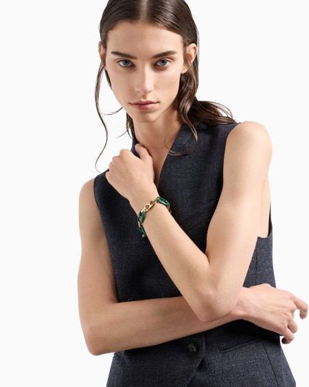 Armani Pulsera De Cadena Con Malaquita Verde Reconstituida