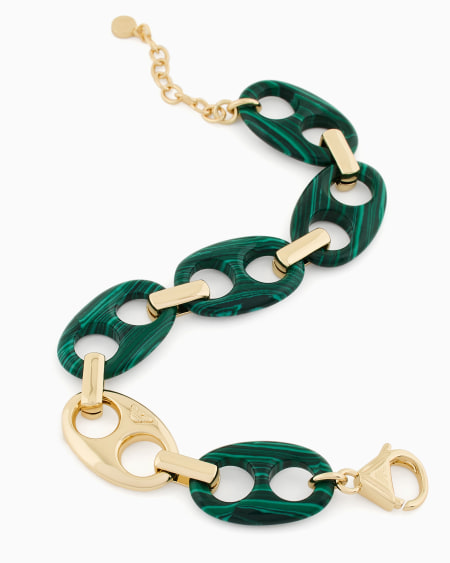 Armani Pulsera De Cadena Con Malaquita Verde Reconstituida