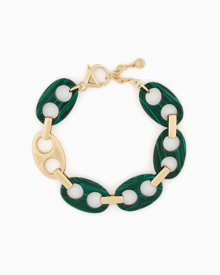 Armani Pulsera De Cadena Con Malaquita Verde Reconstituida