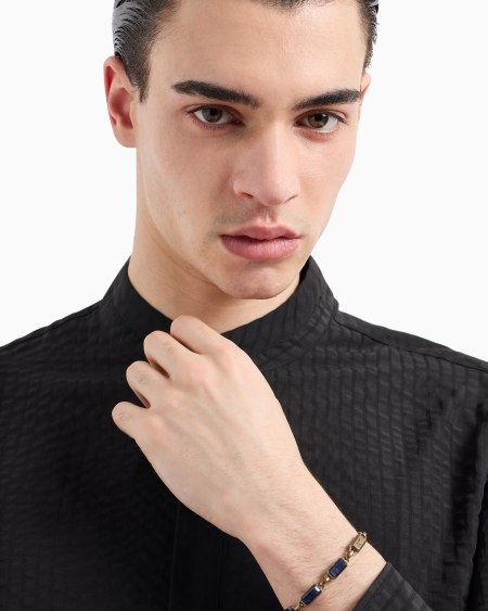 Armani Pulsera De Cadena Con Piedra Azul Y Baño Color Oro Antiguo