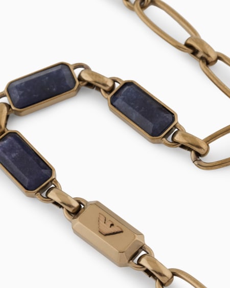 Armani Pulsera De Cadena Con Piedra Azul Y Baño Color Oro Antiguo