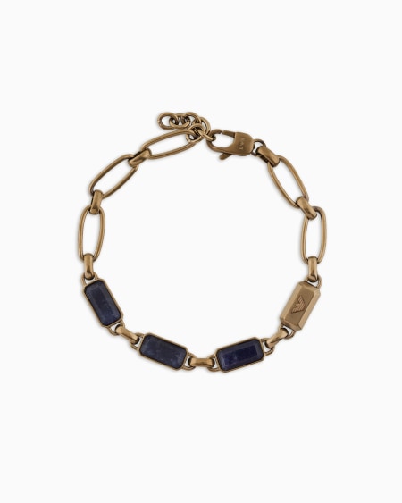 Armani Pulsera de cadena con piedra azul y baño color oro antiguo