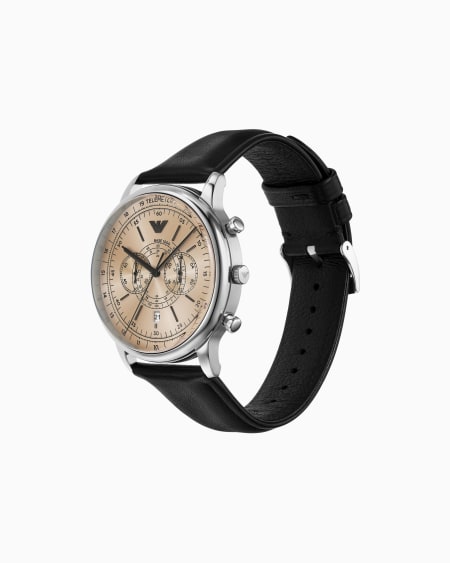 Armani Reloj Con Cronógrafo Y Telémetro De Piel Negra