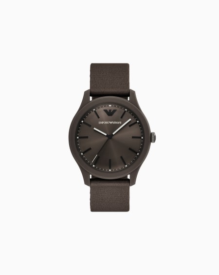 Armani Reloj con tres manecillas en tela de nailon marrón #tide ocean material®