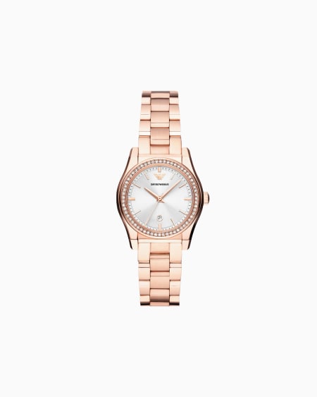 Armani Reloj de acero inoxidable en tono oro rosa con tres manecillas y fecha