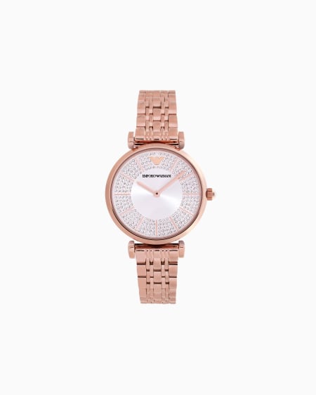 Armani Reloj de cuarzo con dos manecillas y correa de acero inoxidable chapado en oro rosa