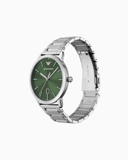 Armani Reloj De Piel Negra Con Tres Manecillas Y Fecha