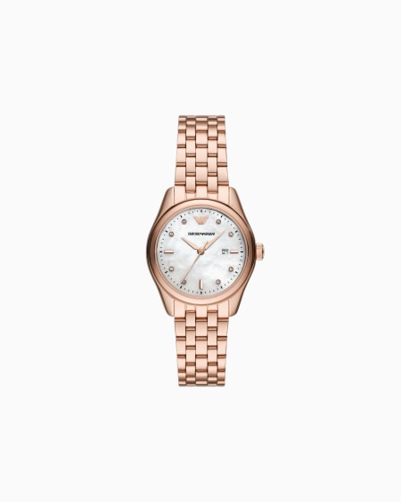 Armani Reloj de tres manecillas de acero inoxidable color oro rosa con visualización de fecha