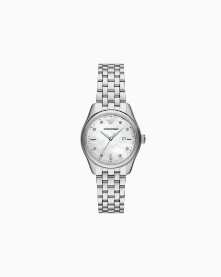 Armani Reloj de tres manecillas de acero inoxidable con visualización de fecha