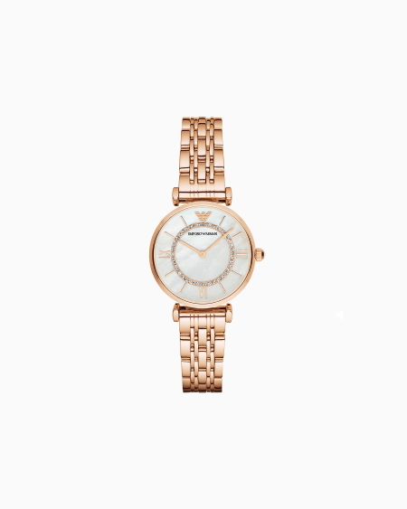 Armani Reloj para mujer de dos esferas con pulsera de acero color oro rosa