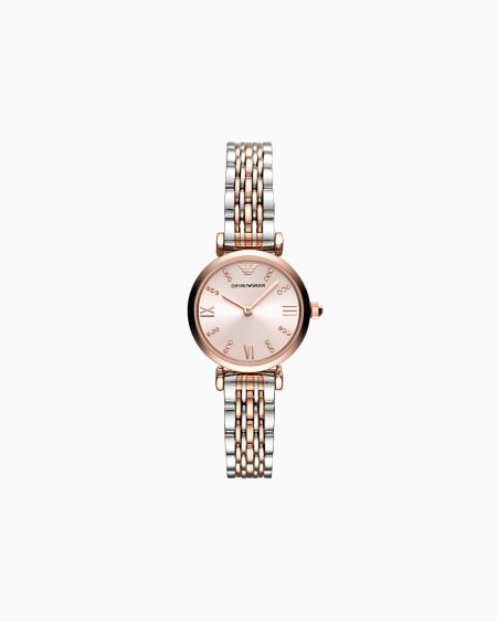 Armani Reloj para mujer de dos manecillas de acero inoxidable bicolor
