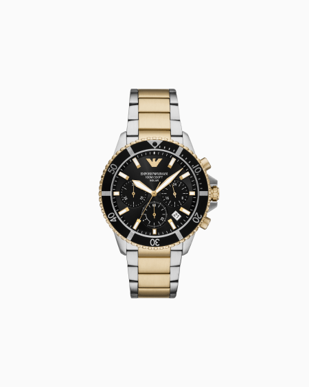 Armani Reloj solar con cronógrafo World Explorer de acero inoxidable bicolor