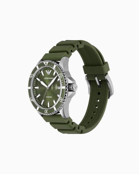Armani Reloj World Explorer De Silicona Verde Con Tres Agujas Y Fecha