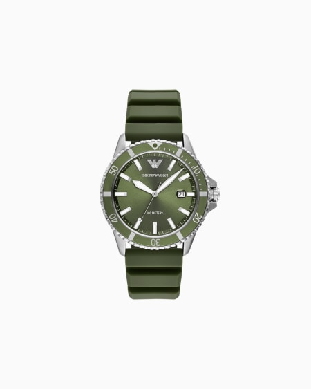 Armani Reloj World Explorer de silicona verde con tres agujas y fecha