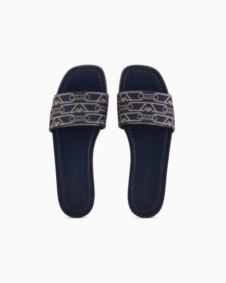 Armani Sandalia En Lona De Tejido Jacquard Con Monograma Por Toda La Superficie