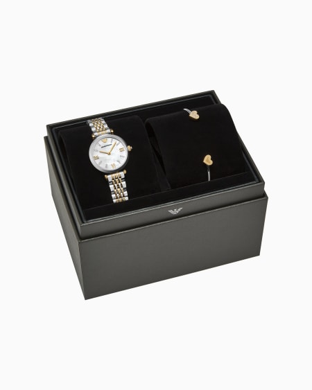 Armani Set De Pulsera Y Reloj De Dos Manecillas En Acero Inoxidable Bicolor