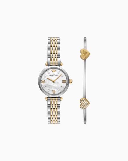 Armani Set De Pulsera Y Reloj De Dos Manecillas En Acero Inoxidable Bicolor