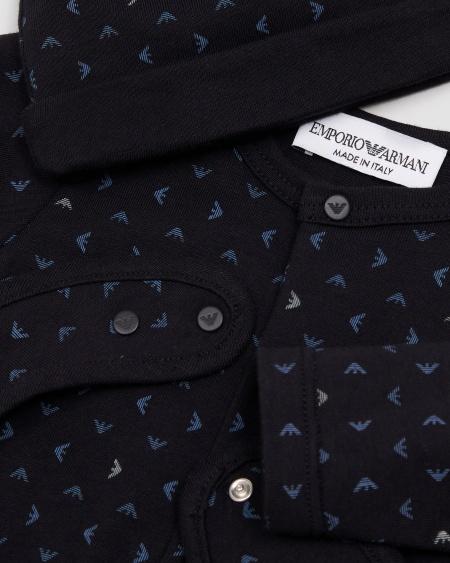 Armani Set De Regalo Con Mono Babero Y Gorrito Con Motivo Integral De águila Con Efecto óptico