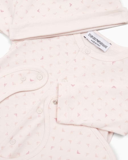 Armani Set De Regalo Con Mono Babero Y Gorrito Con Motivo Integral De águila Con Efecto óptico