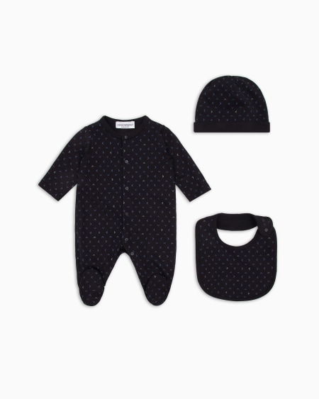 Armani Set de regalo con mono babero y gorrito con motivo integral de águila con efecto óptico