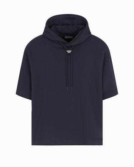 Armani Sudadera ancha de punto con capucha y manga corta