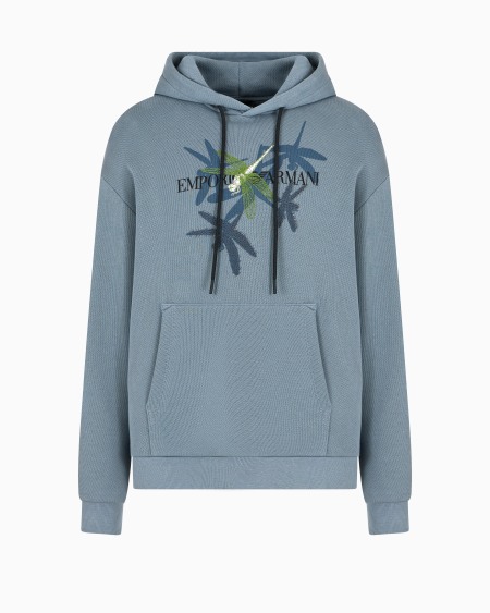 Armani Sudadera con capucha de punto con estampado y bordado de libélulas