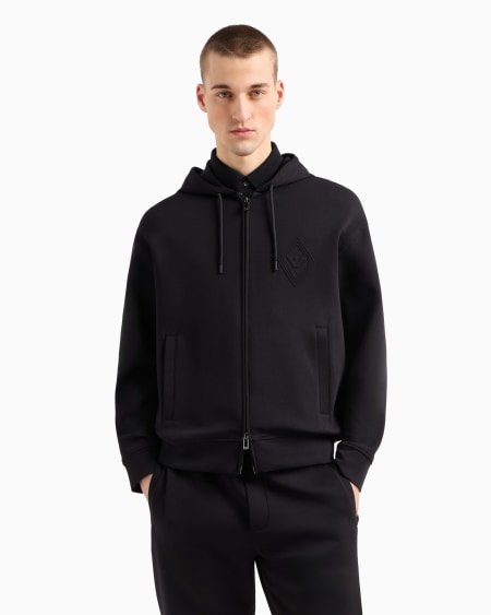 Armani Sudadera Con Capucha Y Cremallera De Punto Doble Con Logotipo De águila Grabado