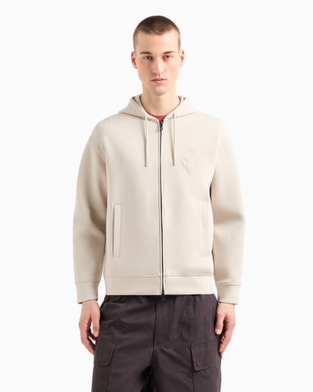 Armani Sudadera Con Capucha Y Cremallera De Punto Doble Con Logotipo De águila Grabado