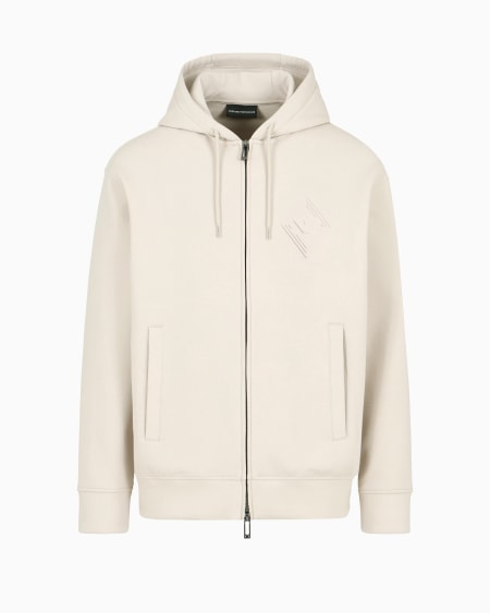 Armani Sudadera con capucha y cremallera de punto doble con logotipo de águila grabado