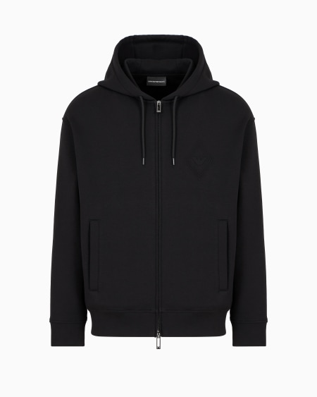 Armani Sudadera con capucha y cremallera de punto doble con logotipo de águila grabado
