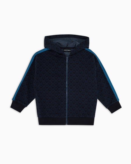 Armani Sudadera con capucha y cremallera de punto jacquard con motivo integral de águila